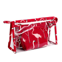 Sada kozmetických tašiek TB14442 červená s plameniakmi