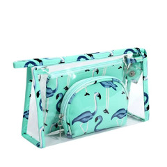 Sada kozmetických tašiek TB14445 zelená s plameniakmi