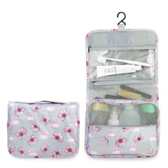 Závesná kozmetická taška TB2016 šedá s kvetmi a králičkami
